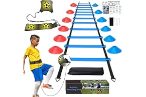YGORTECH Soccer Agility Training Equipment Set, Soccer Accessories, 20 Feet Agility Ladder, 12 Sports Cones, Solo Soccer Trai