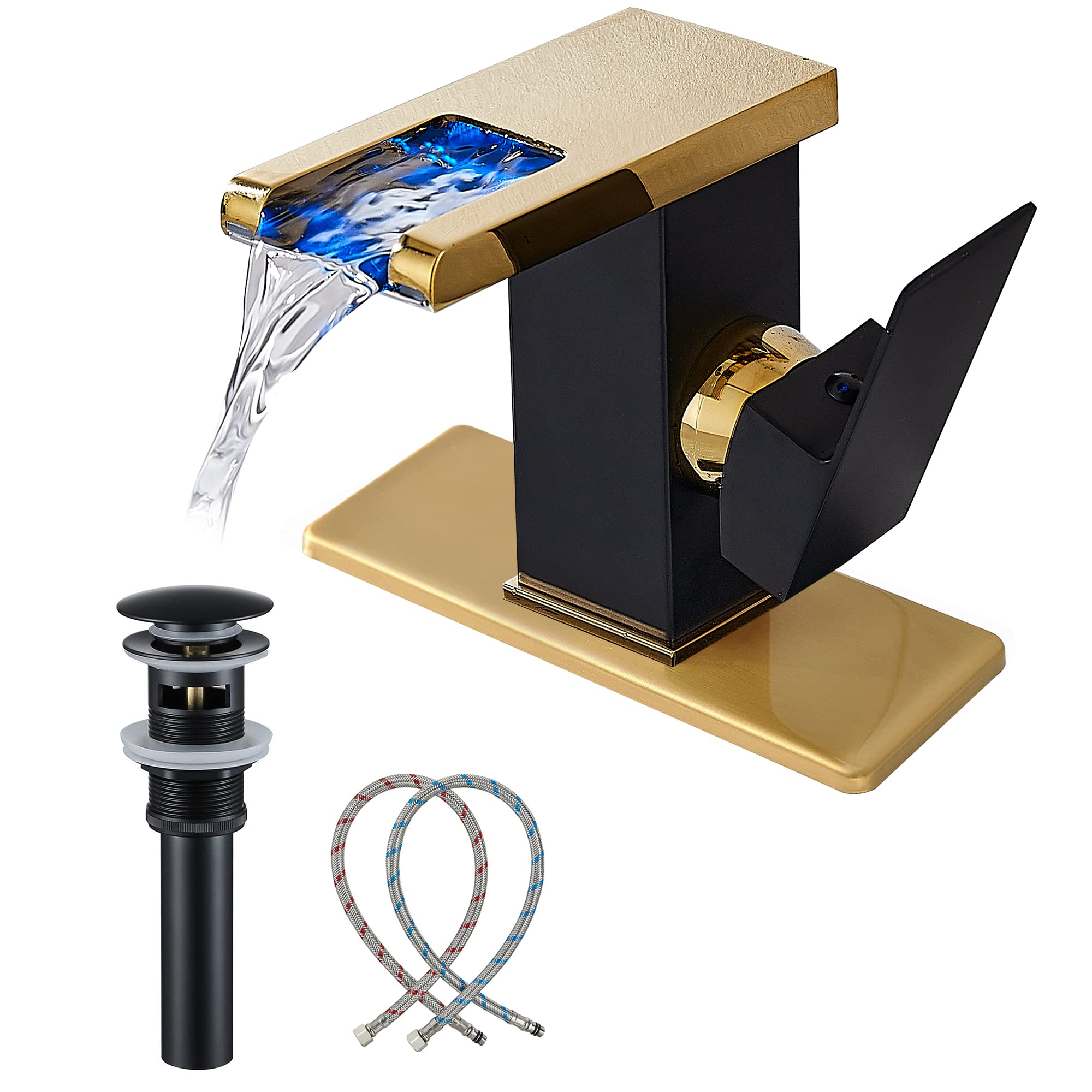 Bathroom Faucet Single Hole Handle LED Waterfall