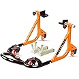 Grand Pitstop Universal Adjustable Rear Paddock Stand for Motorcycle with Swingarm Rest (360° Dismantable, Black Orange, Motorcycle Weight Up to 500 lbs/ 226 Kgs)