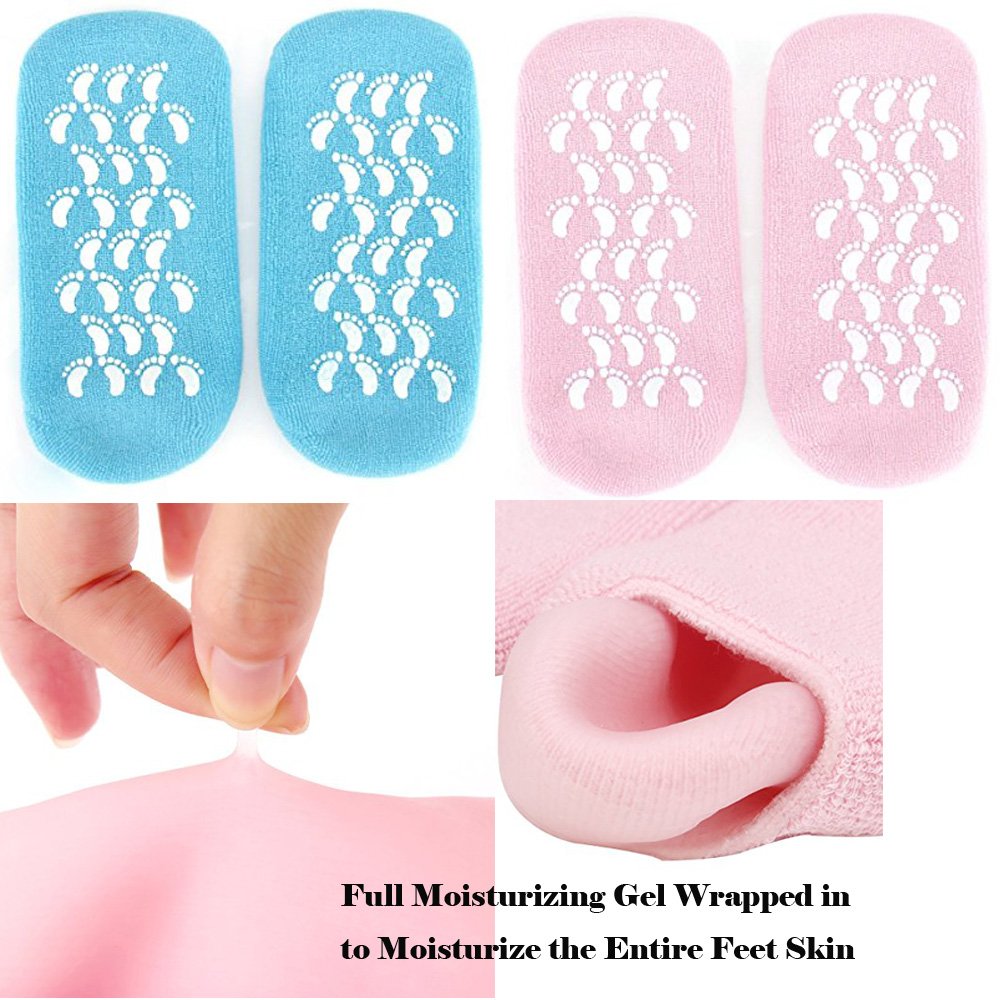 Moisturizing Gel Socks, Ultra-Soft Original Gel Socks Moisturizing Socks, Spa Gel Soften Socks for Dry Cracked Feet Skins, Gel Lining Infused with Essential Oils and Vitamins (2 Pair Blue&Pink) : Beauty