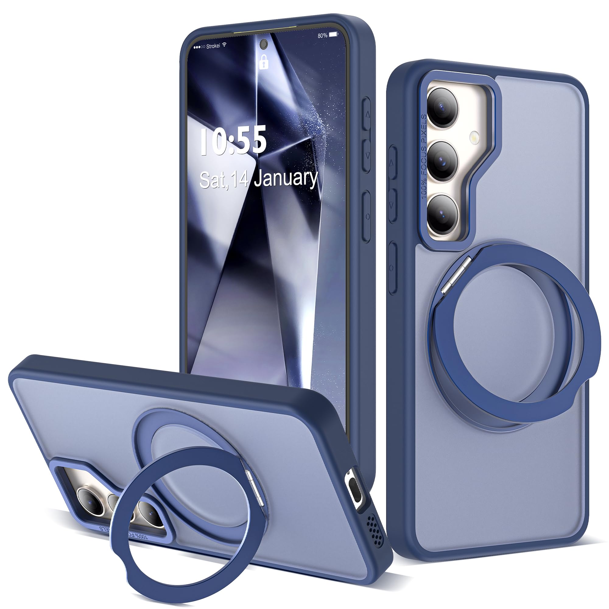 Photo 1 of Zalinbo for Samsung Galaxy S23 Plus Case with 360°Rotatable Magnetic Ring Stand Compatible with Mag-Safe Military Standard Protection Shockproof Matte Translucent Phone Cases for Galaxy S23 Plus,Blue