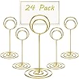 Toncoo 24 Pack Premium Table Number Holders and 24 Pcs Place Cards with Gold Foil Border, Place Card Holder, Table Sign Stand, Photo Picture Holders Wedding Table Name Card Holder(Gold)