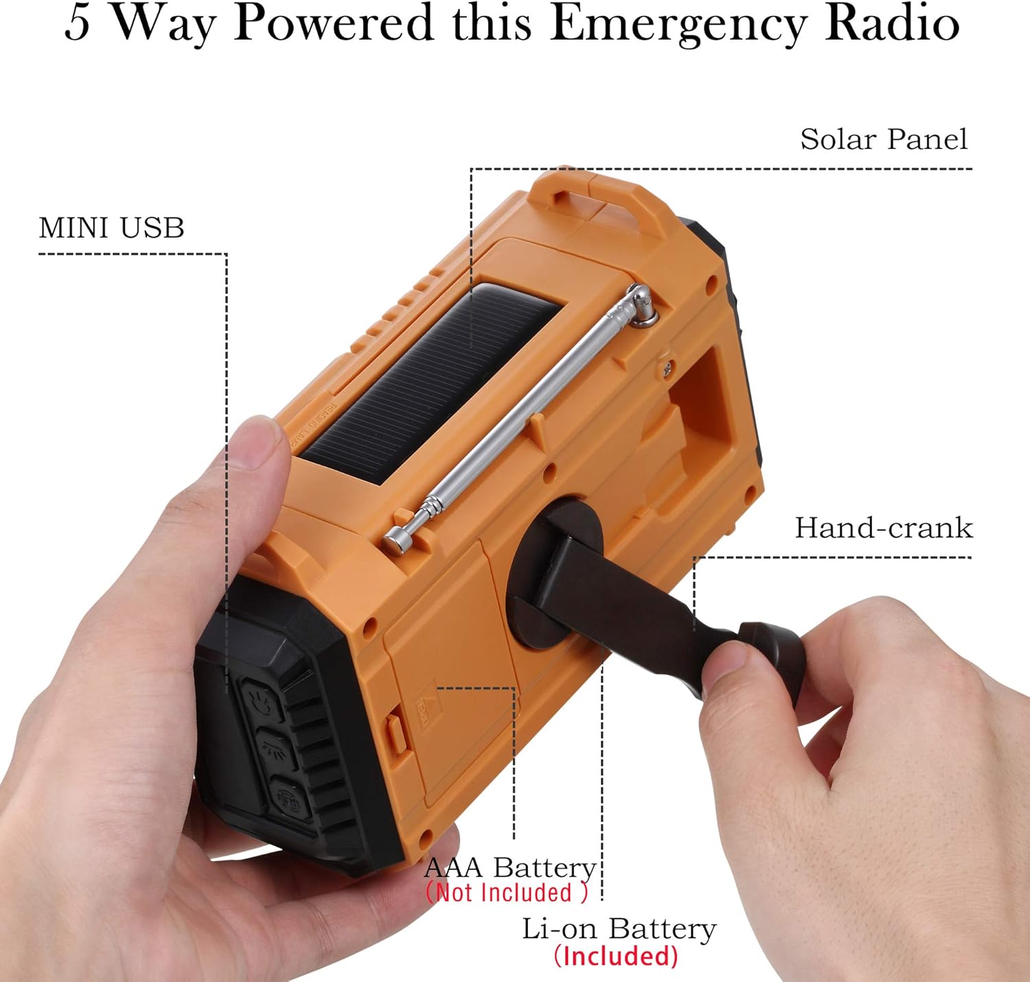 NOAA Weather Radio,Emergency Portable Weather Alert Radio,AM/FM/Shortwave Weather Radio NOAA Alert,Solar/Hand Crank/Rechargeable Battery/AC Plug Powered,USB Phone Charger,LED Flashlight/Reading Lamp: Electronics