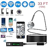 Wireless Endoscope,8mm Wifi Endoscope Camera HD 1200P Borescope Inspection Camera Snake Camera with 10M Cable for ISO and Android, iPhone, Samsung, Tablet - Black(33FT)