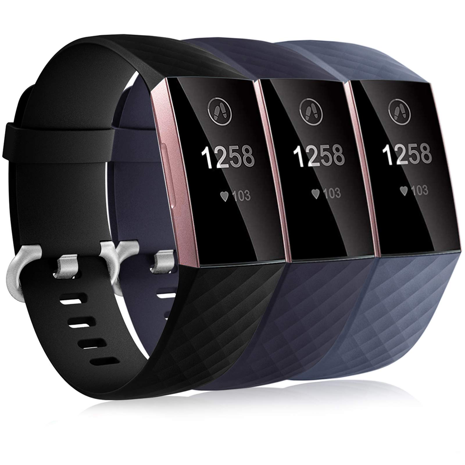 Dirrelo 3 Pack Straps Compatible with Fitbit Charge 3/Fitbit Charge 4 for Women and Men, Soft Silicone Adjustable Replacement Sport Wristband for Fitbit Charge 3 SE, BlackBlueGray S — image 1