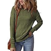 SHEWIN Fall Sweaters for Women Casual Crewneck Long Sleeve Crochet Pullover Tops Sweater