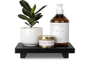 ZOOCATIA Bathroom Counter Organizer Wood Pedestal Stand Farmhouse Decorative Tray Soap Holder for Kitchen Decor, 9" x 6" - Black