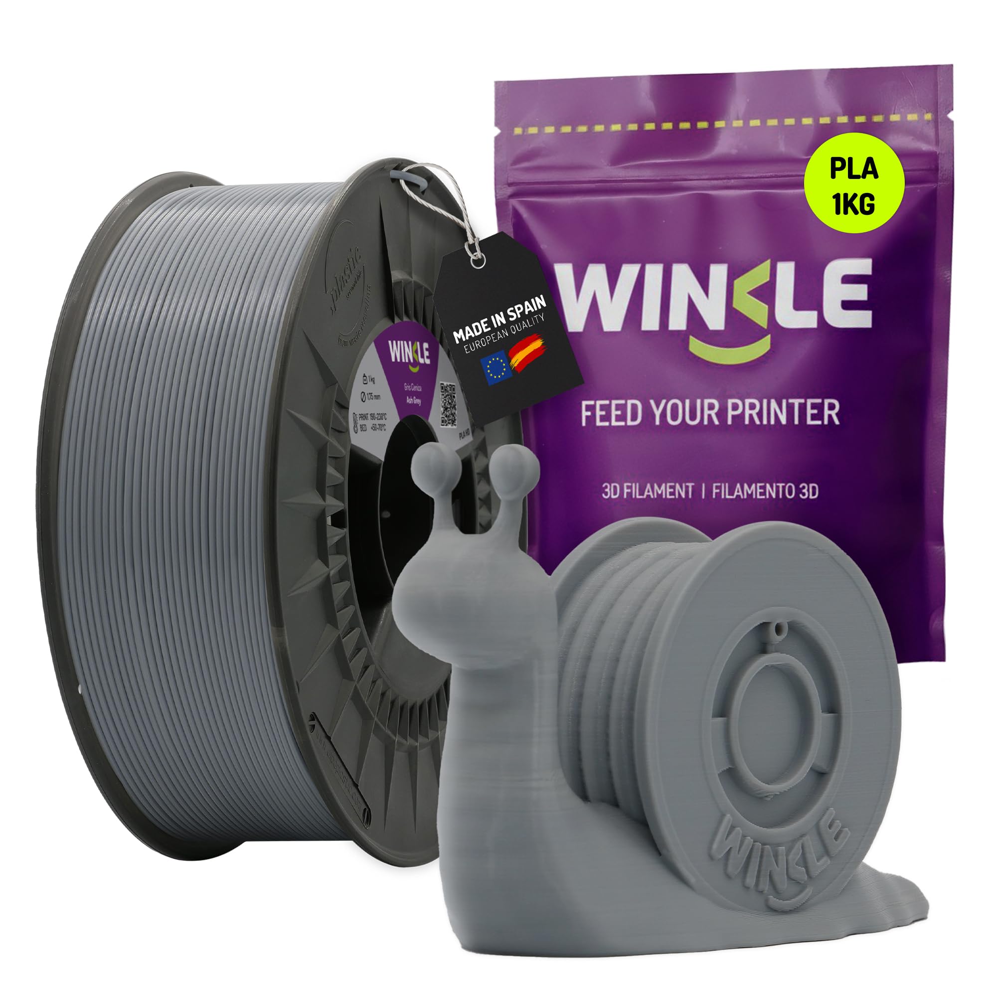 Winkle PLA Filament | PLA 1.75 mm | 3D Printer Filament | Ash Grey | 1000 g Spool
