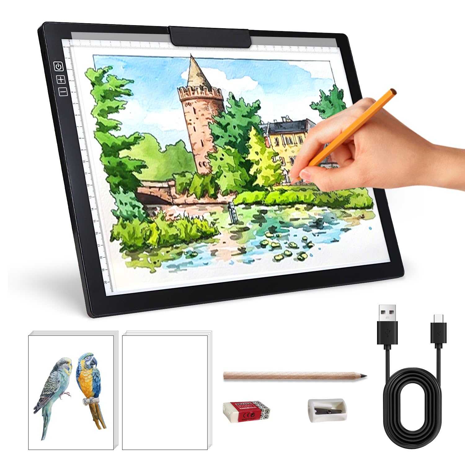 Zocelight Rechargeable A4 Light Box,led Light pad with Built-in Stand & Clip,6 Levels of Brightness Light Box for tracing,Diamond Painting.Light Table for Artists,Drawing,Sketching,Animation,X-ray