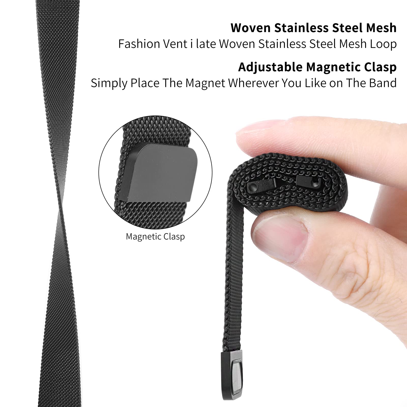 cobee Mesh Woven Watch Bands, Quick Release Watch Strap Magnetic Closure Clasp, Stainless Steel Replacement Watch Band, Band Width 18mm 20mm 22mm for Men and Women