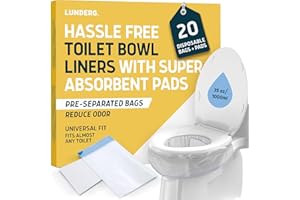 Lunderg Toilet Liners with Lemon Scented Super Absorbent Pads - Value Pack 20 Count Universal Fit - Disposable Toilet Bags - Convert any Home, Boat or Camping WC into a Dry Flush - Emergency must have
