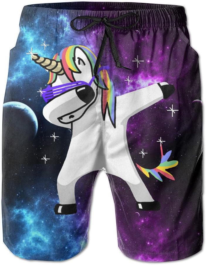 Dabbing Unicorn In The Galaxy Men's Summer Casual Swimming Shorts Beach Board Shorts