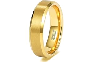 TRUMIUM 2mm 4mm 6mm 8mm 18k Gold Tungsten Rings for Men Women Wedding Bands Matte Finish Beveled Edges Comfort Fit Size 4-13