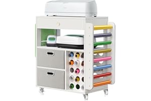 Cooday Craft Organizers and Storage Cart, Compatible with Cricut Machines — Rolling Craft Cart with 23 Large Diameter Vinyl Roll Holders, Craft Cabinet and Storage Workstation for Craft Room