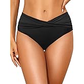 Tempt Me Women Mid Waist Bikini Bottoms - V Cut Bathing Suit Bottoms Twist Front Swimsuit Bottoms Ruched Swimwear 2025