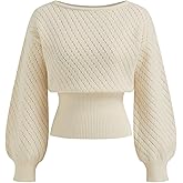 CIDER Women's One Shoulder Sweater Boat Neck Knit Sweater Lantern Sleeves for Women Knit Tops Winter 2026 Fall