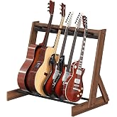 MAHANCRIS Guitar Stand,Hardwood Guitar Rack for Multiple Instruments | Multi-Guitar Storage for 3 Acoustic, 5-6 Electric or Bass, Wooden Floor Acoustic Stand, Instrument Rack Holder