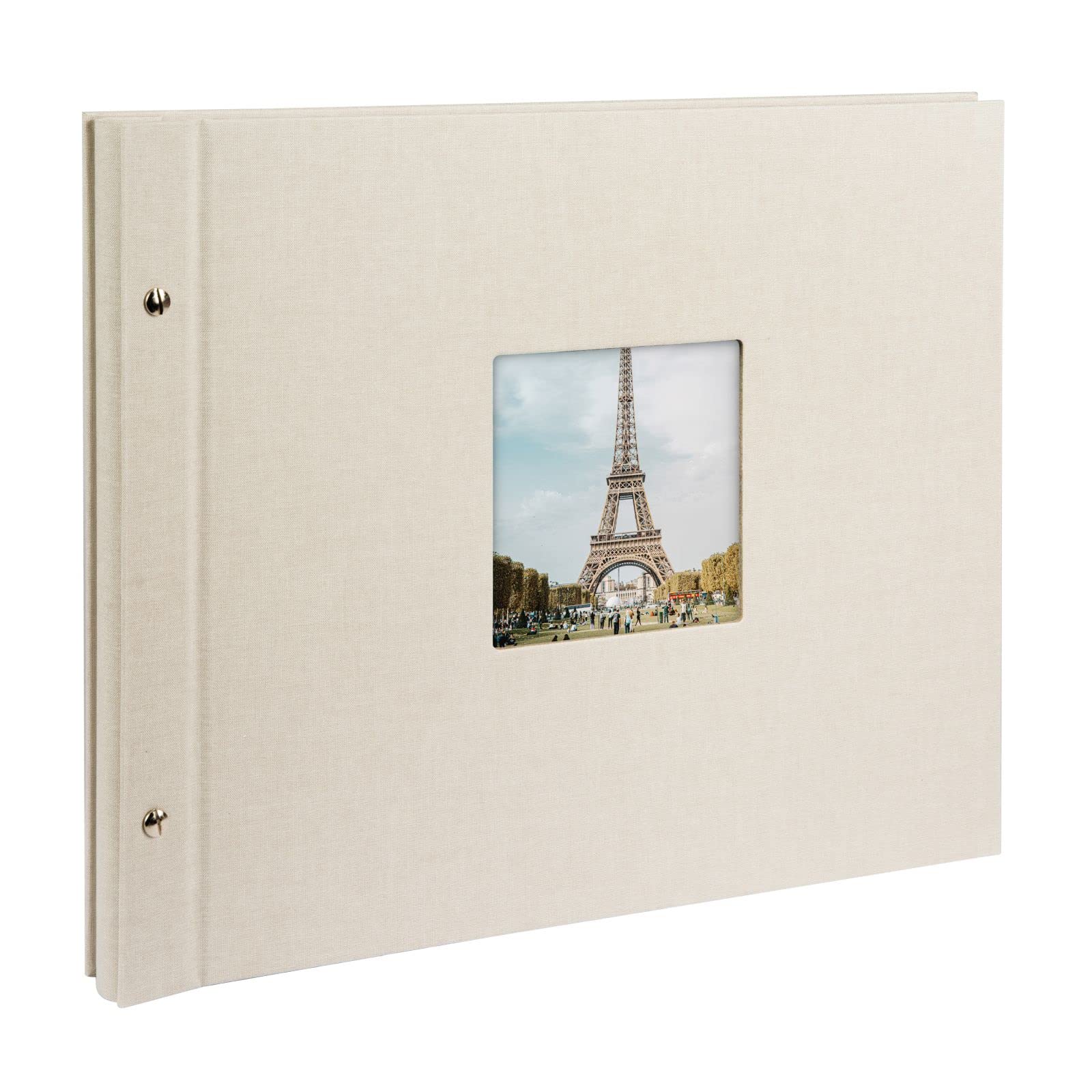 goldbuch Bella Vista 28523 Screw-In Photo Album 39 x 31 cm with 40 Black Pages with Glassine Dividers Expandable Album Canvas Photo Book Sand Grey