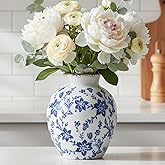Blue and White Ceramic Vase – 6 Inch Small Chinoiserie Floral Vase with Crackle Glaze & Distressed Rim, Decorative Tabletop Vase for Kitchen Counter, Dining Table, Living Room & Shelf Decor