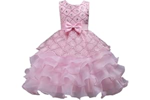 DreamHigh Wedding Flower Girl's Ruffles Lace Cute Bow Waist Evening Dress up