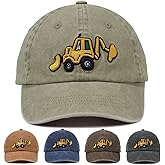 Embroidery Excavator Kids Baseball Cap for Age 2-5,Adjustable Vintage Washed Cotton Toddler Baseball Hat for Boys & Girls