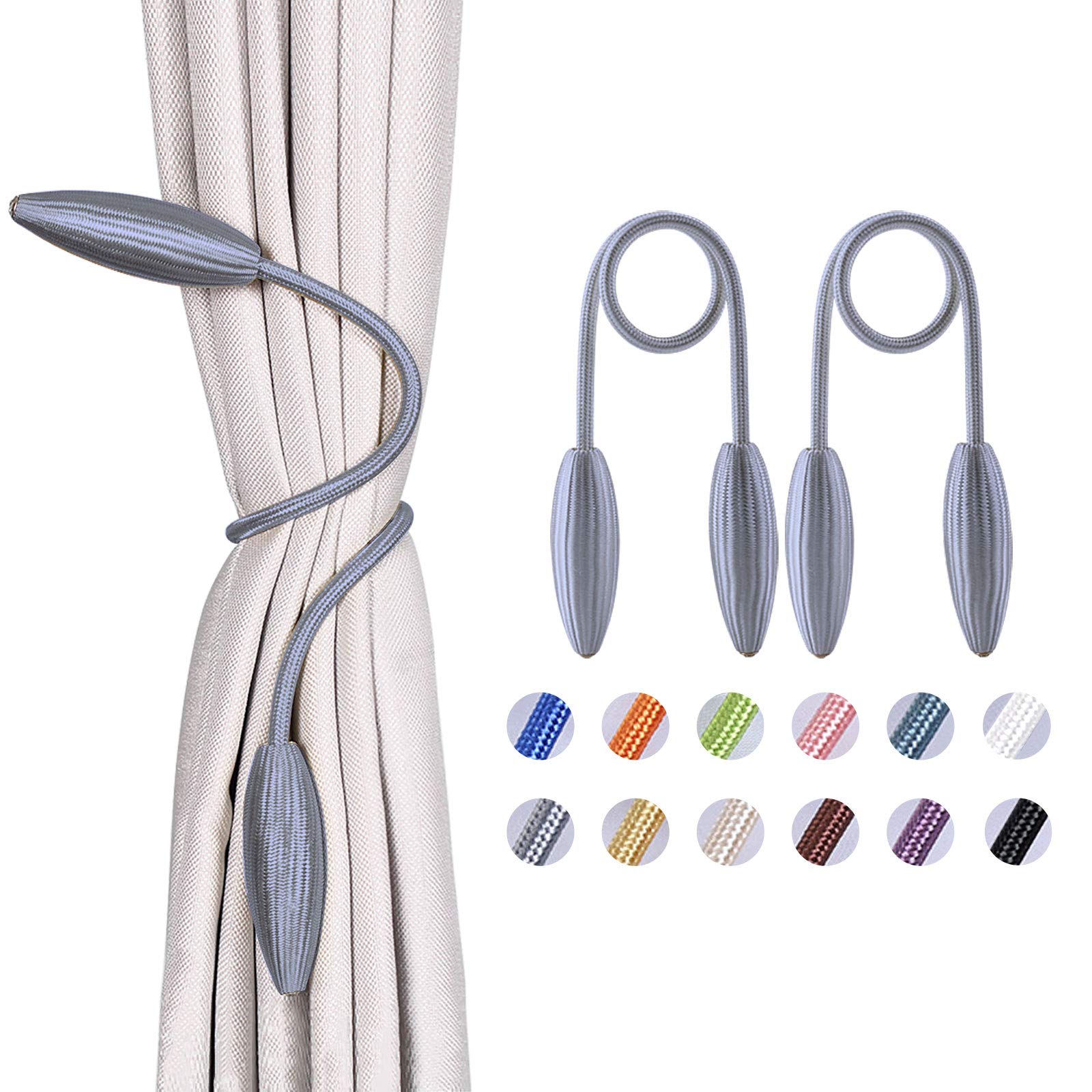 NICEEC 2 Pack DIY Curtain Tiebacks Clips Crystal Decorative Creative Twist Drape Tie Backs European Style Random Modelling Curtain Holdbacks for Home Kitchen Office Window Drapery (Grey)