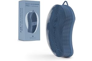 MainBasics Exfoliating Silicone Body Scrubber Pro 2-in-1 Shower Scrubber for Body Care, Silicone Loofah and Body Exfoliator (Dark Blue, Body + Exfoliate)