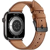 Bestig Leather Bands Compatible with Apple Watch Band 38mm 40mm 41mm 42mm(Series 10 11) for Women Men, Wristband Strap for iWatch SE3/2/1&Series 9 8 7 6 5 4 3 2 1(Brown+Black)