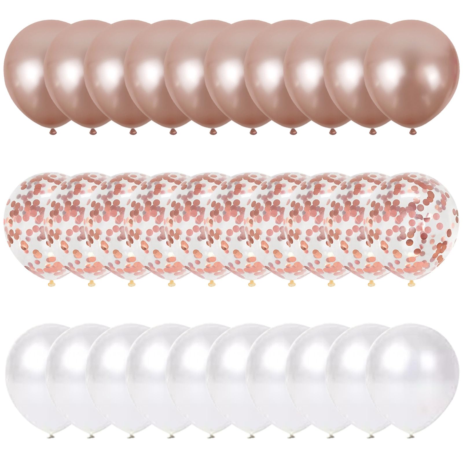 60pcs 12 Inch White & Rose Gold Metallic Balloons - Rose Gold & White Confetti Latex Helium Balloons for Wedding, Anniversary, Birthday Parties
