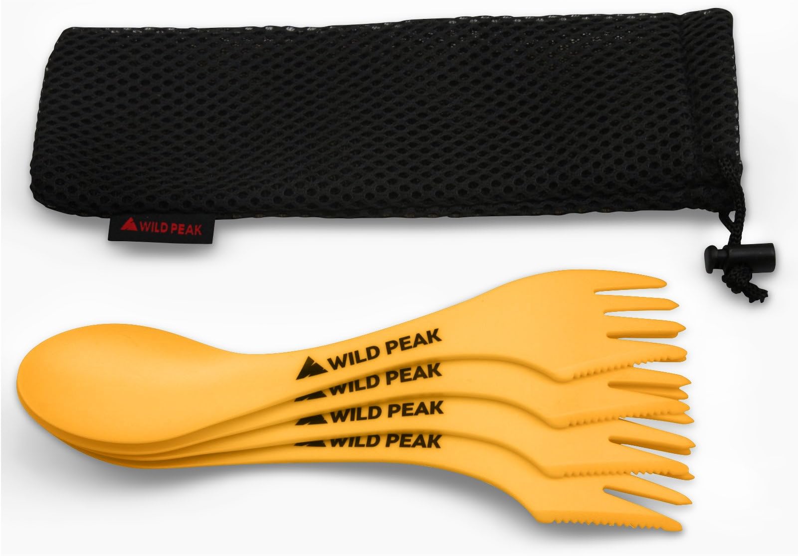 Wild Peak Plastic Spork - 4 Pack - Lightweight & Strong all in one Spoon, Fork, Knife Cutlery includes Storage Bag from