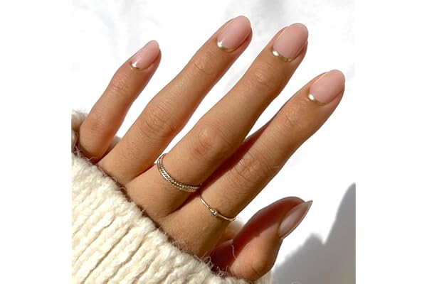 Glamnetic Press On Nails - Goal Digger | Glossy, Semi-Transparent, Short Round Nails, Reusable | 12 Sizes - 30 Nail Kit with 