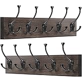 IBosins 2 Pack Coat Rack Wall Mount, 17'' Old Wood Color Coat Hanger, Rustic Wooden Metal Coat Hooks Rail for Entryway Living Room Coat Jacket Scarf Bag Towel Hat