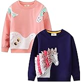 LOKTARC Toddler Girls Crewneck Sweatshirts, 2 Pack Kids Graphic Long Sleeve Shirts Pullover Cotton Tops