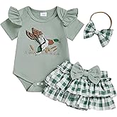 KtwHarnu Hunting Baby Girl Clothes Mallard Duck Embroidery Short Sleeve Romper Ruffle Tutu Shorts Set Newborn Summer Outfit