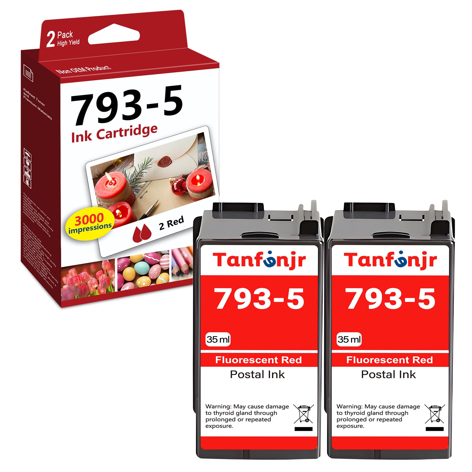 Photo 1 of TANFENJR 2 Pack 793-5 Red Ink Cartridge Compatible 793-5 High Capacity Red Ink Replacement for DM100 DM200 and SendPro C and SendPro+ | 35ml