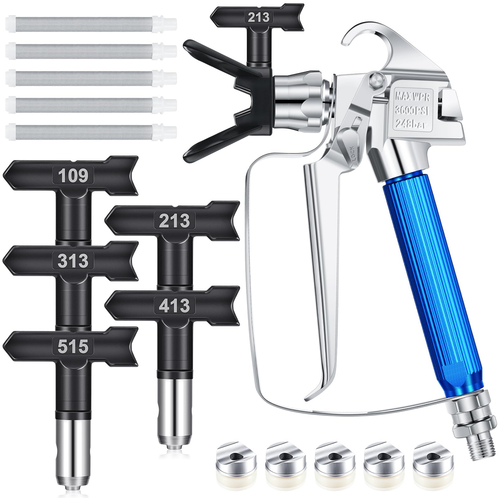 Photo 1 of Zhengmy 12 Pcs Airless Paint Sprayer Gun with Nozzle Guard Spray Tips and Airless Paint Spray Gun Filter for Spraying Machine Accessories (109,213,313,413,515)