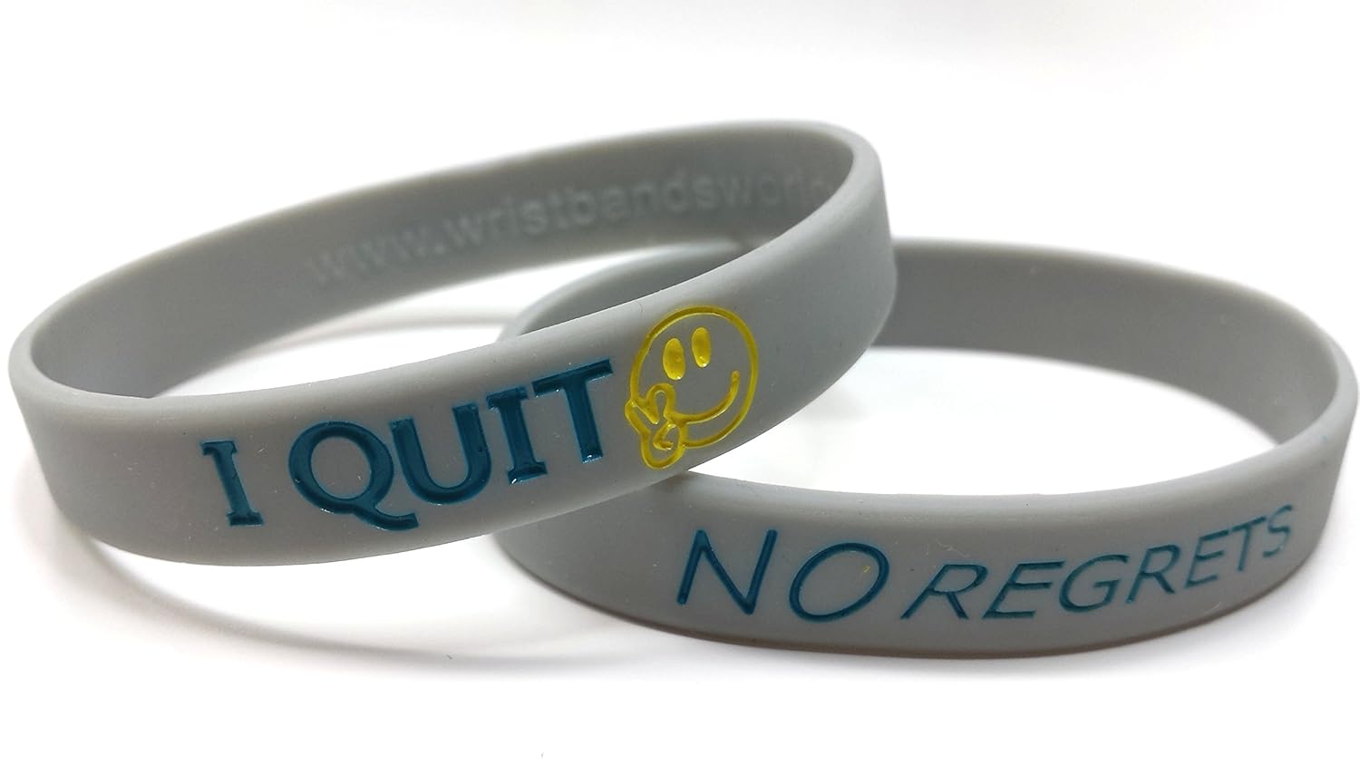 2x NO REGRETS, I QUIT smoking AWARENESS Wristband Bracelets cool grey