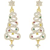 Canboer Holiday Christmas Tree Earrings Crystal Rhinestone Xmas Festive Dangle Earrings for Women