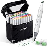 JusArt Alcohol Brush Markers, 72 Colors Dual Tip Art Markers with Brush & Chisel, Alcohol Based Marker Set for Adult Coloring Books, Drawing, Illustration, Sketching, No Bleed Ink Art Supplies