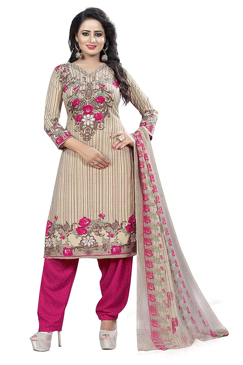 suits for women for daily use printed refreshing deal unstitched french crepe material brown color