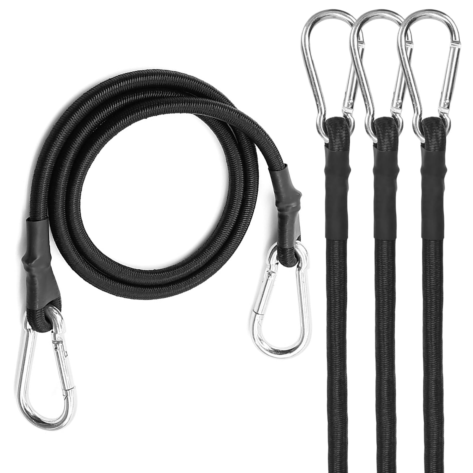 LangRay Bungee Cords with Carabiner Clip, Elastic Straps with Hooks, Black Tensioning Rope Expander for Roof Racks, Luggage, Awning, Bicycle, Camping, Tarps (100cm 4pcs)