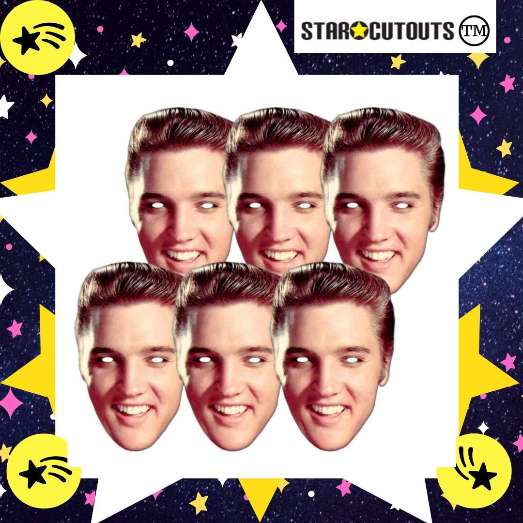 STAR CUTOUTS SMP19 Face Six Pack (SM2) Fun Elvis The King Presley Real Talking Point Masks, One Size, Transparent, Regular