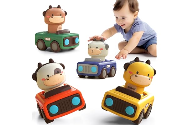 iPlay, iLearn Baby Press to Go Car Toys for Toddlers 1-3, 1 Yr Old Boy Gift | Infant Play Vehicle Set, Push Go Friction Car, 
