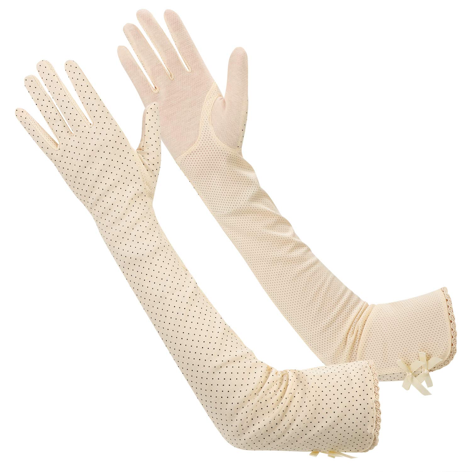 Ladies UV Sun Protection Driving Gloves Cotton Full Finger Arm Sleeves Women UPF 50+ Sun Gloves Long Anti-UV Breathable Dots Summer Gloves for Outdoor Sports Driving Summer Supplies Non Slip Gloves