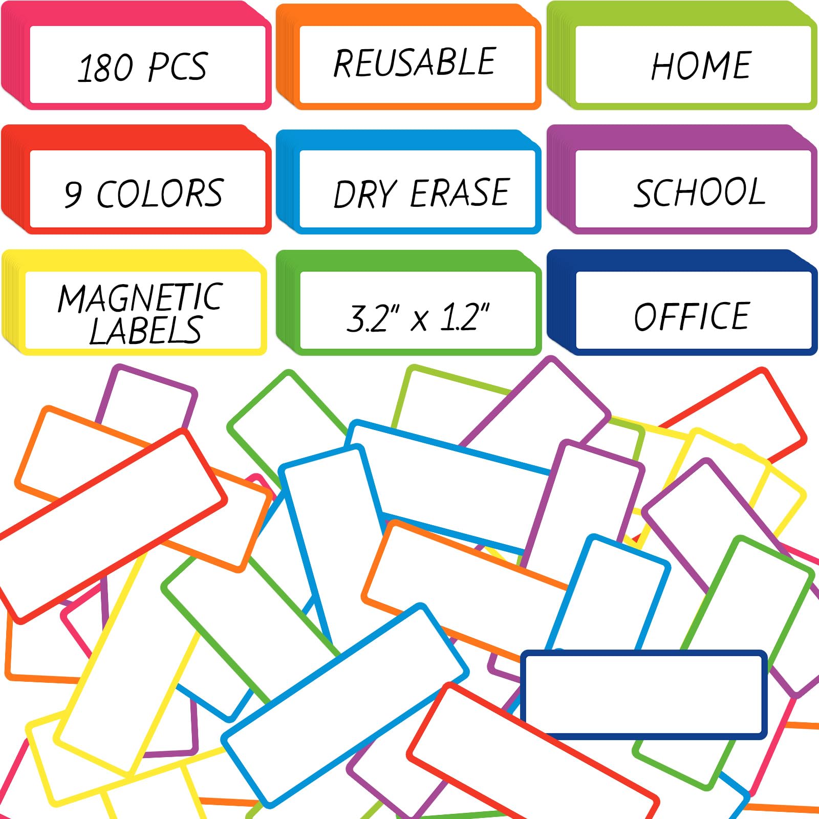 Photo 1 of Kanayu 180 Pcs Magnetic Dry Erase Labels Reusable Magnetic Name Plate Tags Colorful Border Labels Strips Magnets Erasable Tags for Whiteboard Locker Fridge Classroom School(3.2 x 1.2)