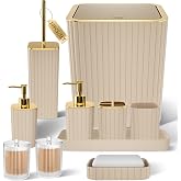 XLHOMO Bathroom Accessories Set - Gorgeous 10PC Beige Bathroom Set | Bathroom Accessory Set, Beige Bathroom Accessories Set, Toilet Brush, Press Up Lid Trash Can &amp; Soap Dispenser