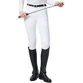 SANTINY Knee-Patch Horse Riding Pants | Zipper Pockets, Belt Loops, High Rise, Stretchy, Lightweight, Schooling, Equestrian, Breeches for Women
