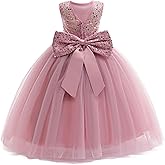GetWish Girls Sequin Tulle Dress Formal Pageant Sparkly Birthday Party Wedding Guest Ball Gown Dresses with Bow