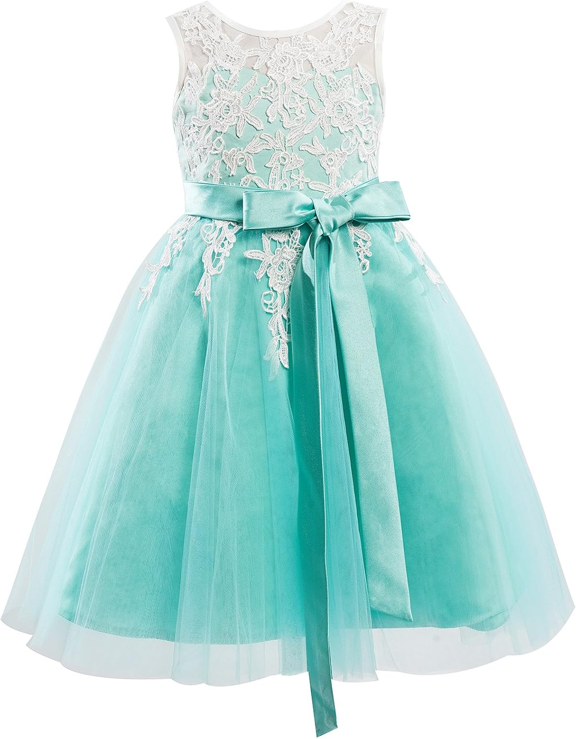 Dresslane V Back Ivory Lace Blue Tulle Flower Girl Dress Kids Dress Clothing