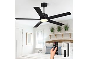 Conciseer Modern Ceiling Fans with Lights,52 Inch Ceiling Fans with Remote for Bedroom Living Room Kitchen, 18W 3CCT Dimmable，5 Blades 6 Speed Reversible Quiet DC Motor Black